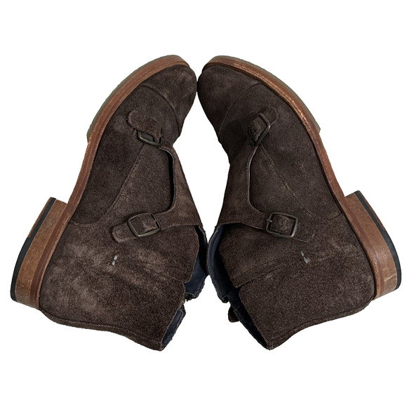 J Shoes Sz 7 Dorado Brown Nubuck Leather Double Monk Strap Booties Chelsea Boots - Picture 5 of 10